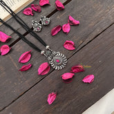 Vriksham Oxidized Silver Crescent Moon With Black Beaded Magalsutra-S993